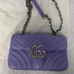 GUCCI Lambskin Matelasse Small GG Marmont Shoulder Bag in Lapis